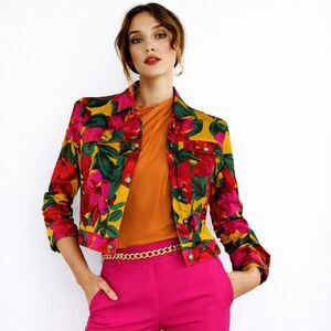 Tahari Floral Multicolor Linen Blend Jacket | EUC | Size Small